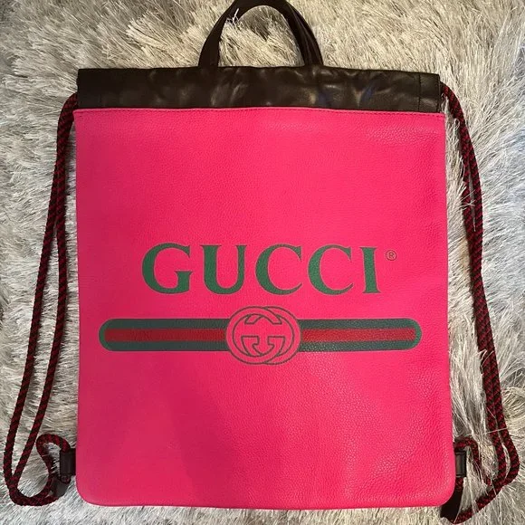 Pink Gucci Logo Drawstring Backpack Gucci Leather Logo Drawstring Backpack - Pink - 30% Off  main image 3